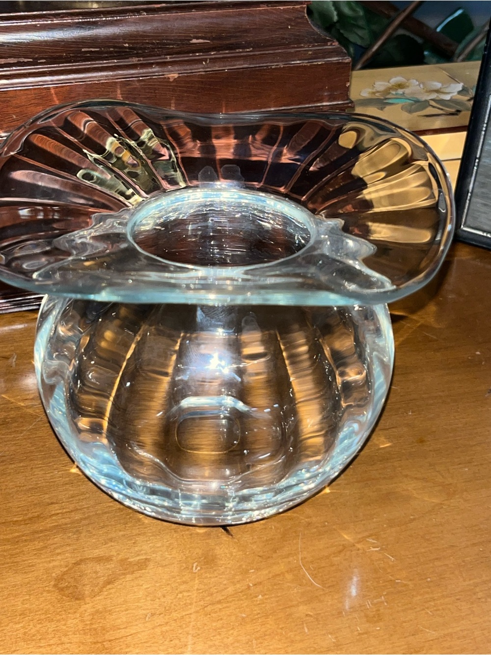 Vintage Mid-Century Modern Clear Paneled Swung Glass Vase MCM Stretch Art Glass